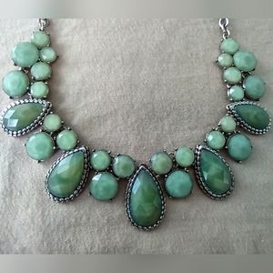 Statement Necklace - Silver and Green Faux Stone